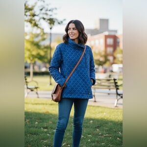 T By Talbots Blue Quilted Cowl Neck Sweater size Med